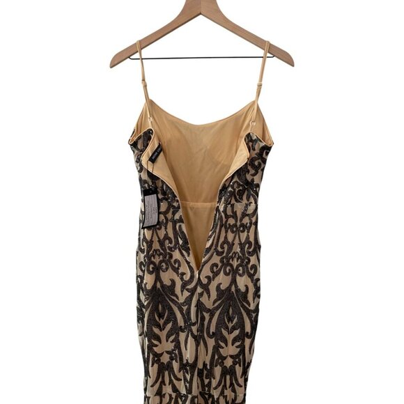 NWT Nude Dress with black sequin lace details Spaghetti Straps backless size S - Picture 8 of 13